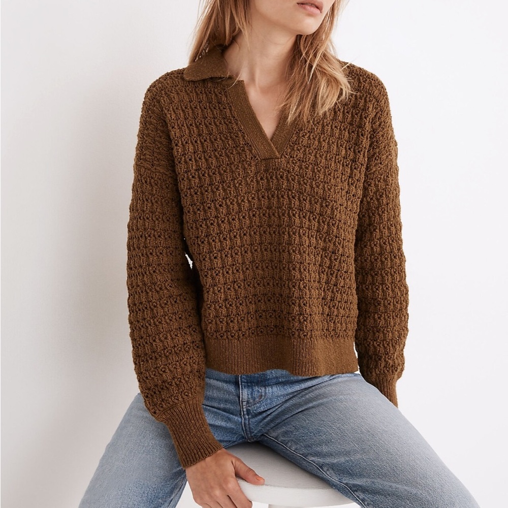 Madewell Sunbury Open-Stitch Polo Sweater